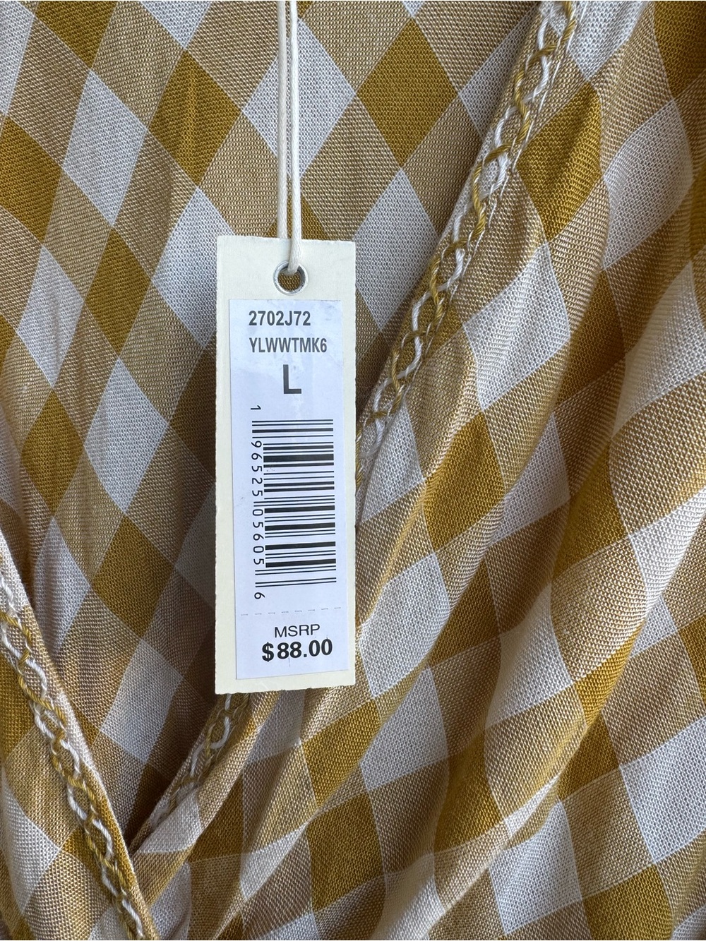 Max Studio Yellow and Cream Checkered V-Neck Top - Picture 3 of 6